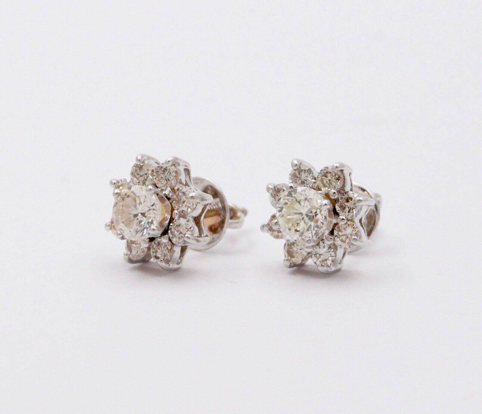 Classic 14K White Gold Round Cut Diamond Approximatlry 1.8 carats Studs. Earring