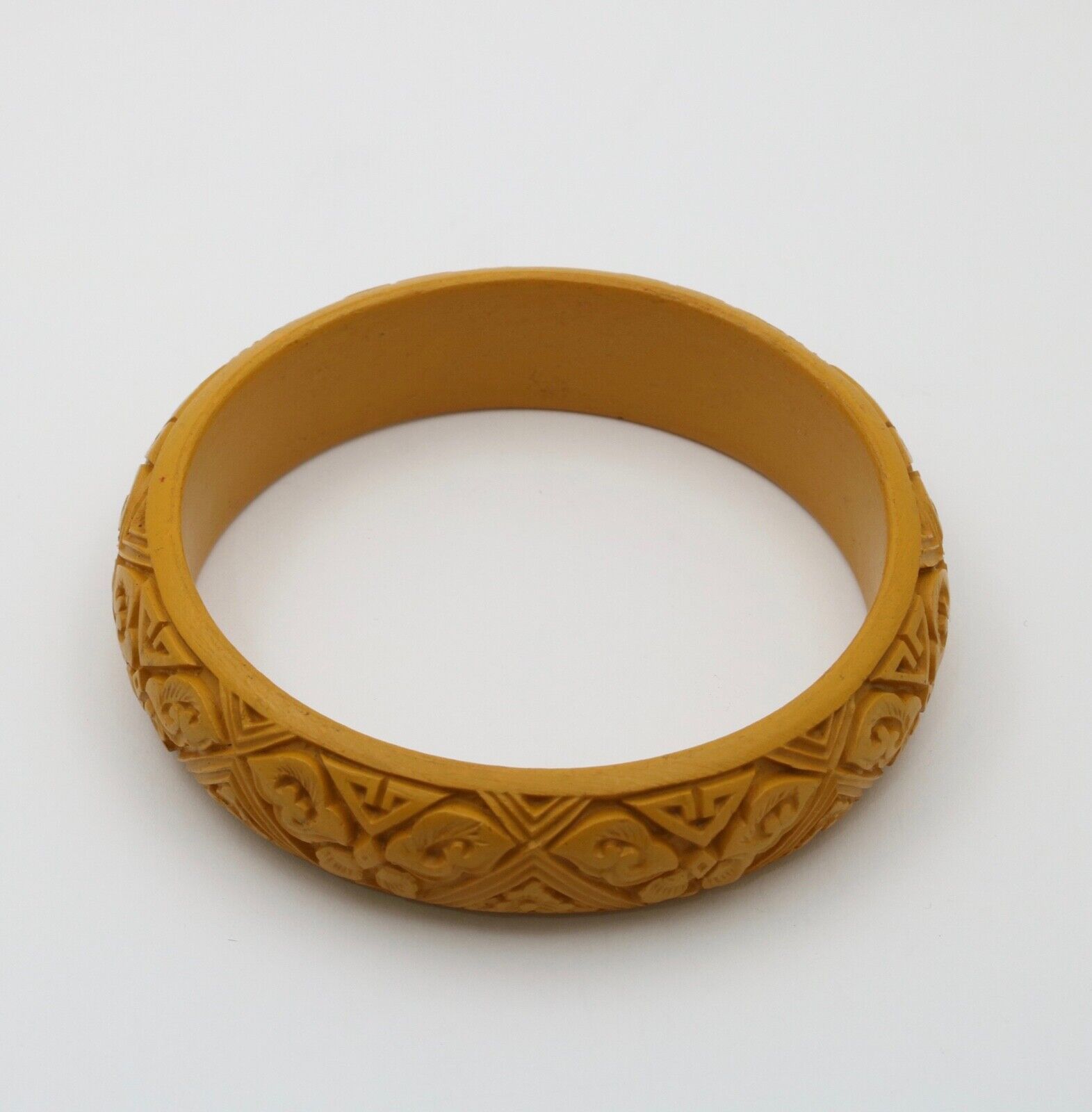 Vintage Yellow Carved Cinnabar Bangle, Bracelet.