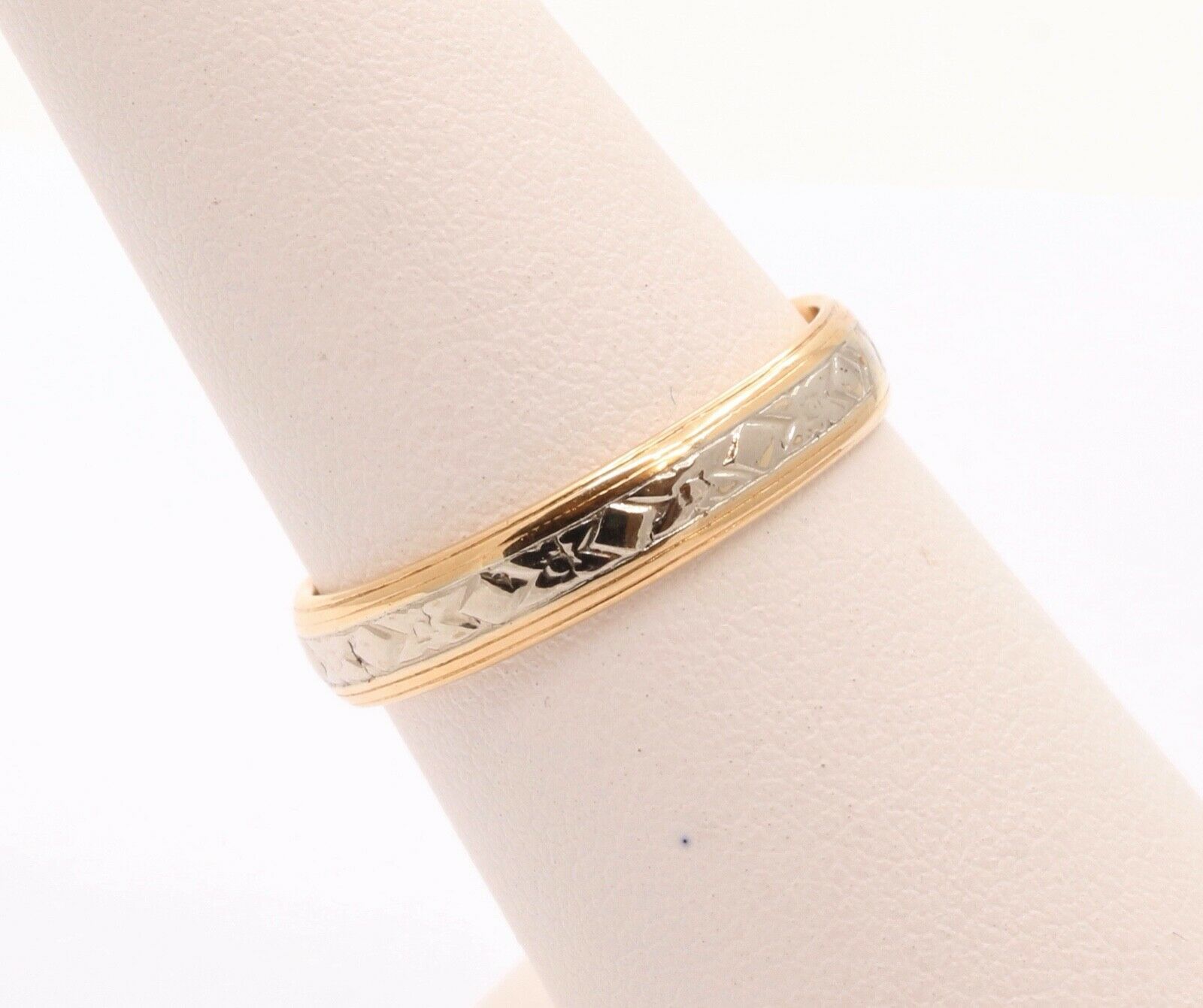 Art Deco Ladies 18K Yellow White Gold Wedding Band Ring