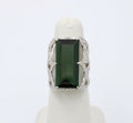 Vintage Elegant Green Tourmaline Diamonds 18K White Gold Ring