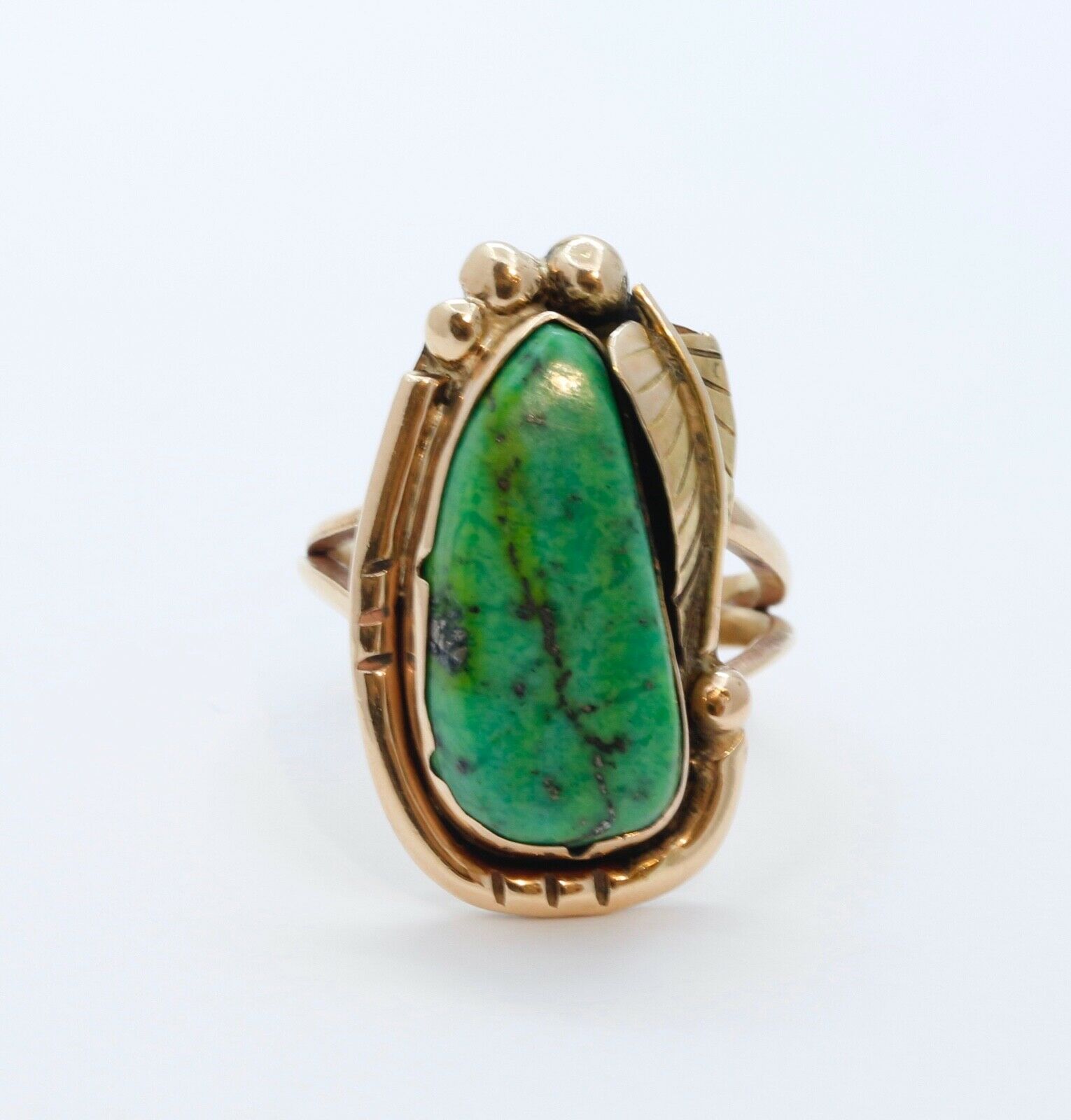 Navajo Green Matrix Turquoise 14K Yellow Gold Ring