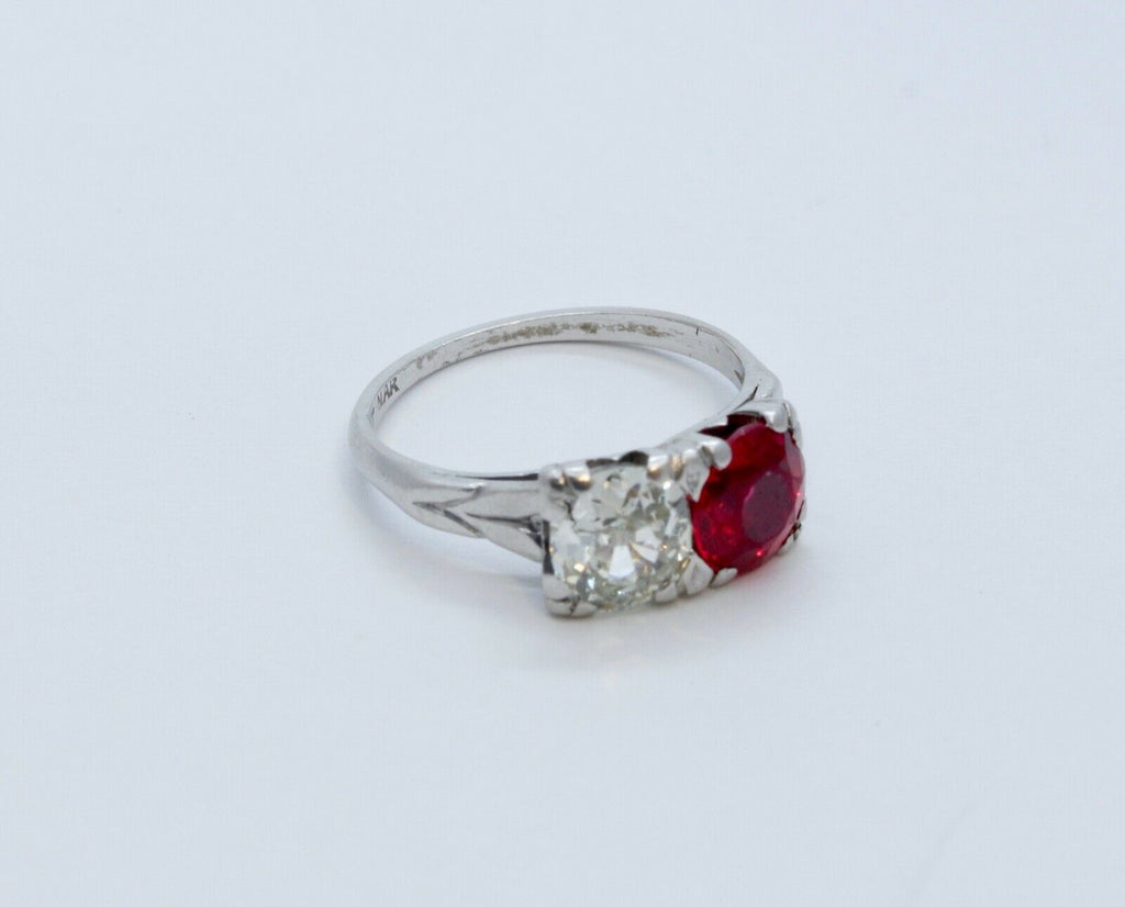 Art Deco Ladies Large Diamond Ruby Platinum Ring