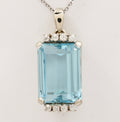 Vintage Aquamarine Diamonds 14K White Gold Pendant