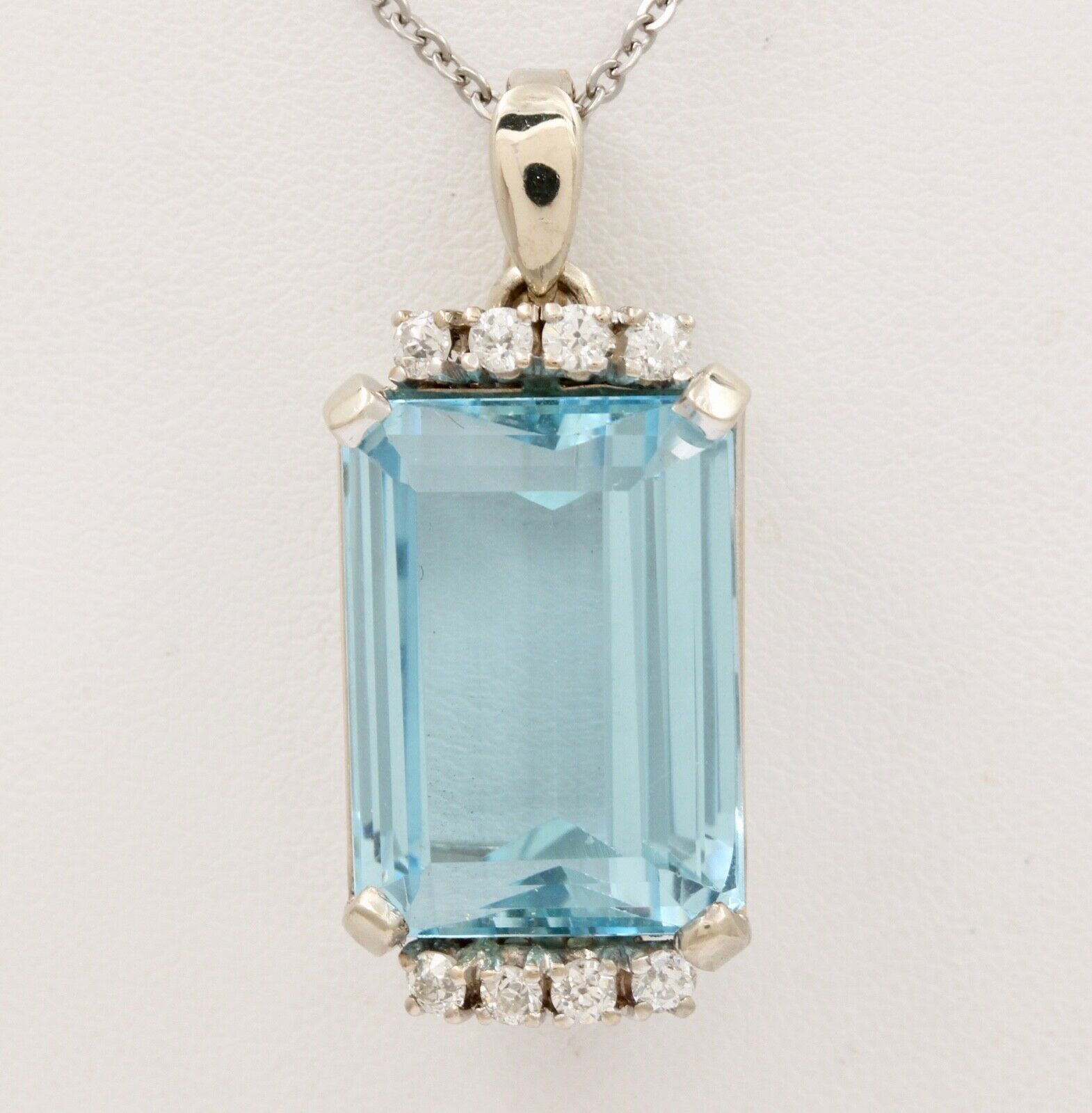 Vintage Aquamarine Diamonds 14K White Gold Pendant