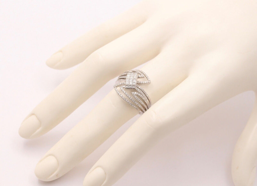 Mid Century 18K White Gold Diamond Bypass Ring, Engagement Ring