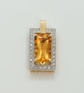 Vintage Emerald Cut Citrine Diamonds 14K Yellow Gold Pendant
