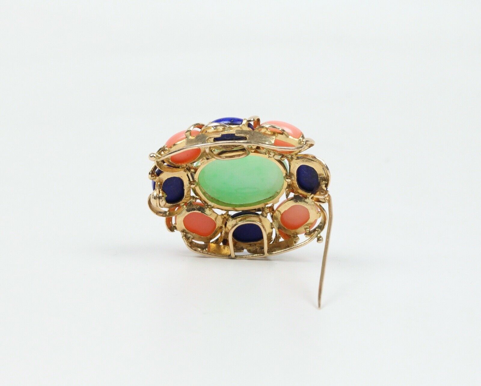 Beautiful Vintage Multi Stone Jade Jasper Lapis Lazuli Brooch Pin