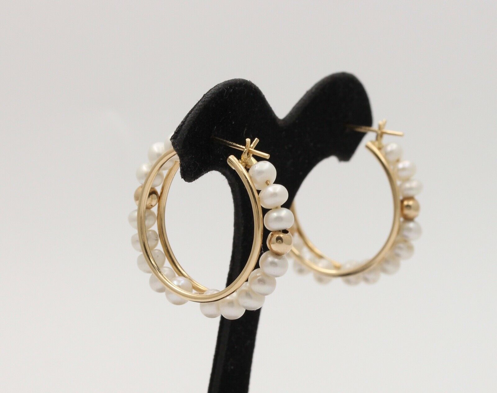 Vintage Hoop 14K Yellow Gold Cultured Pearl Earrings