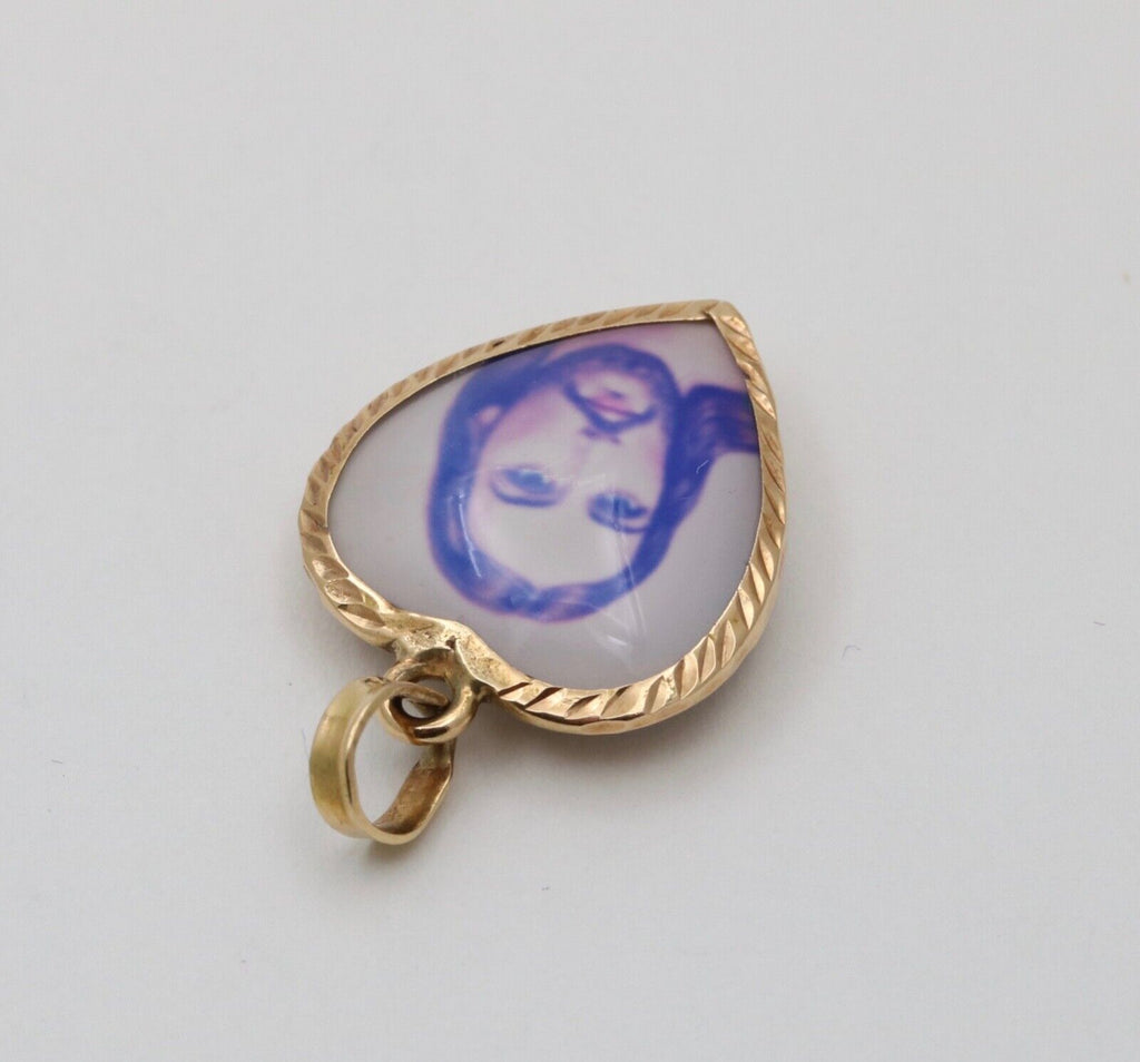 Vintage Jesus Virgin Mary Heart 14K Yellow Gold Pendant Charm