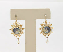 Load image into Gallery viewer, Victorian Style 14K Yellow Gold Hanging Portrait Seed Pearl Earring
