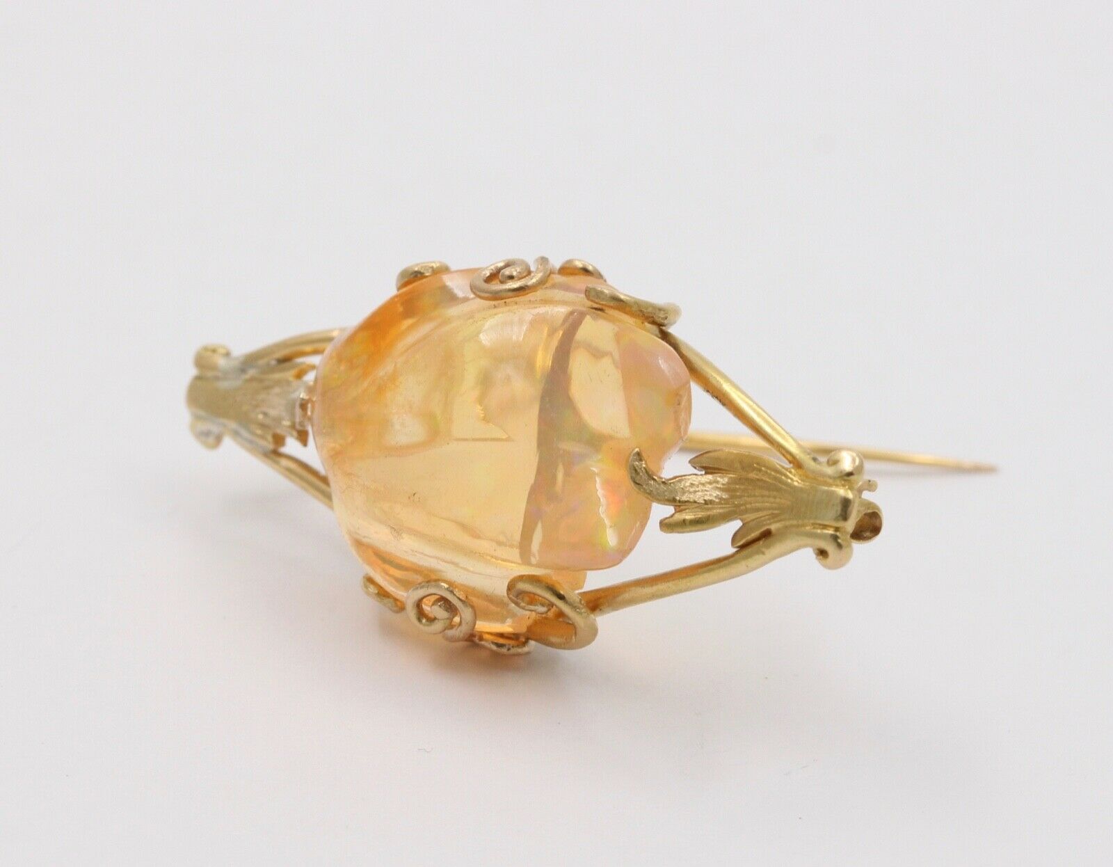 Tiffany and Co. Fire Opal 14K Yellow Gold Vintage Brooch Pin