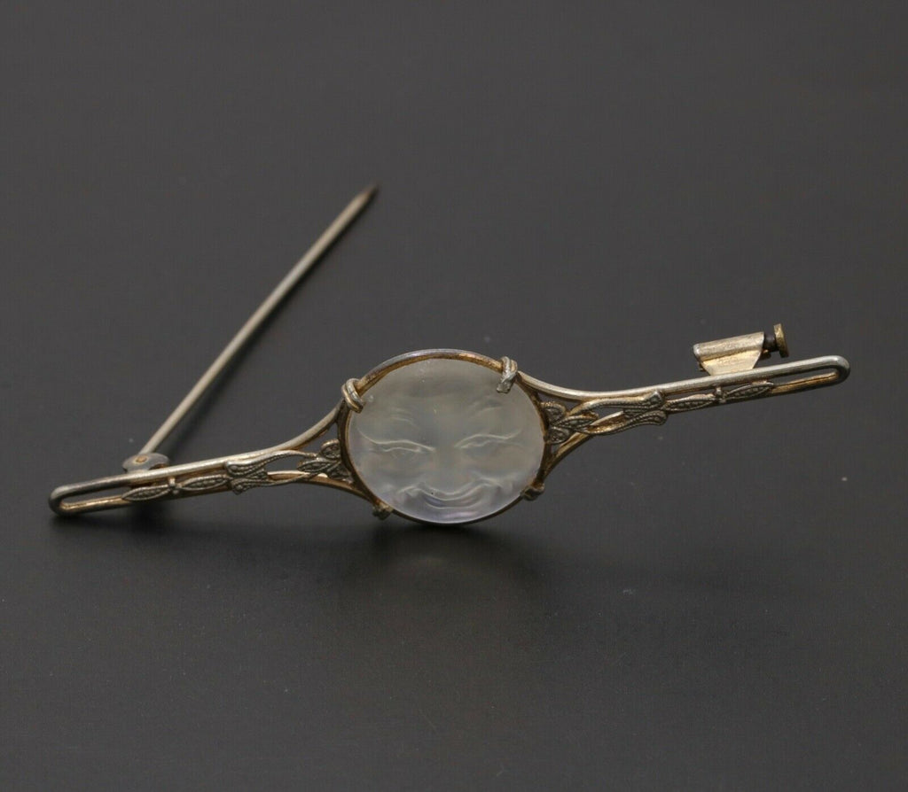 Vintage Man In The Moon Art Glass GF Brooch Pin