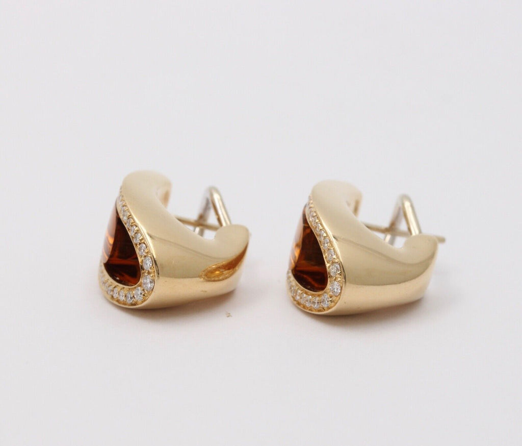 Vintage 18K Yellow Gold Citrine & Diamond Clip Huggie Earrings