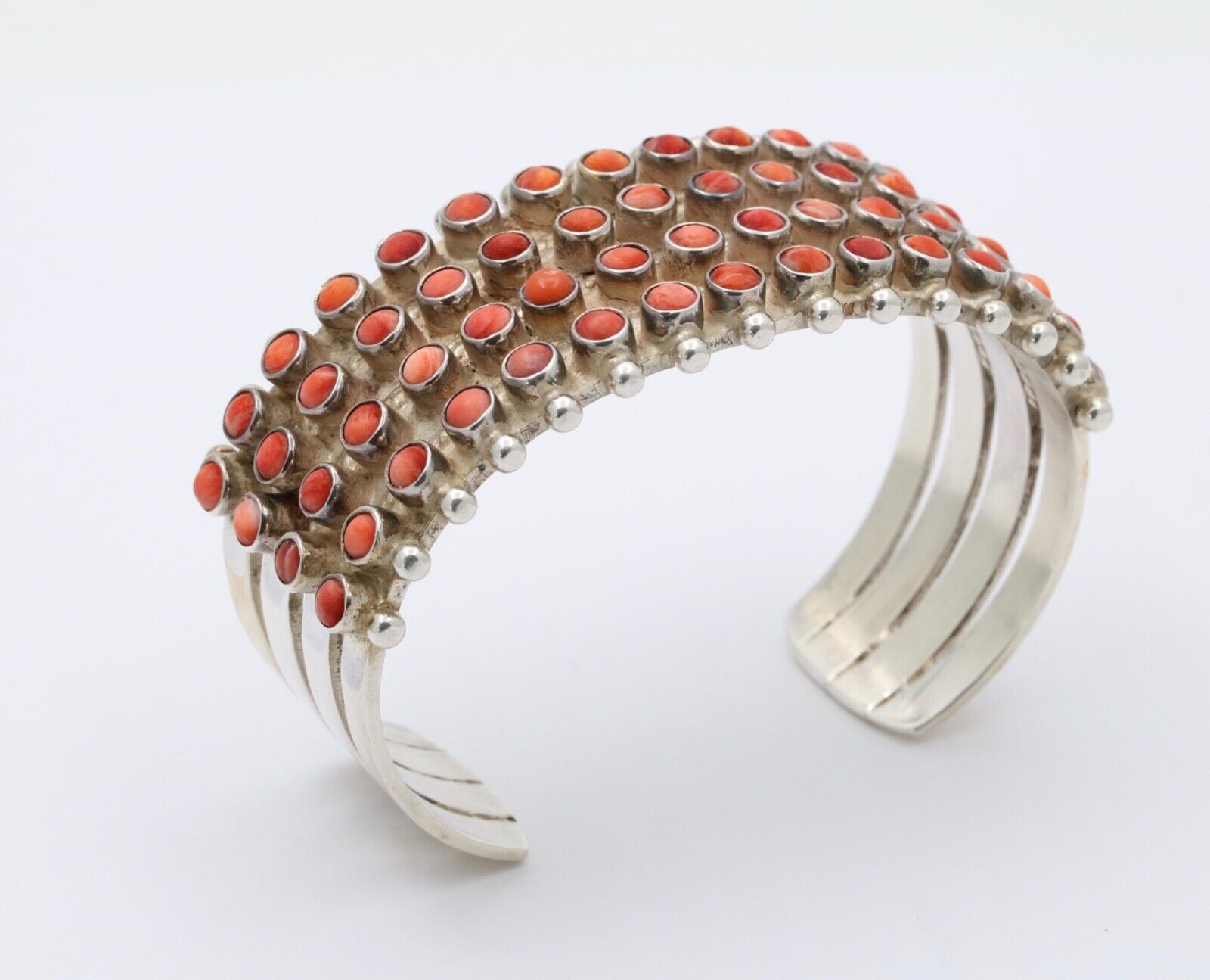 Vintage Heavy Mexican "M M" Sterling Coral Cuff Bracelet