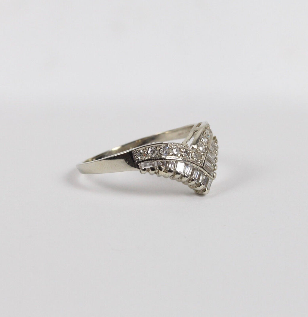 Vintage 14K White Gold Diamond "V" Shaped Wedding Band