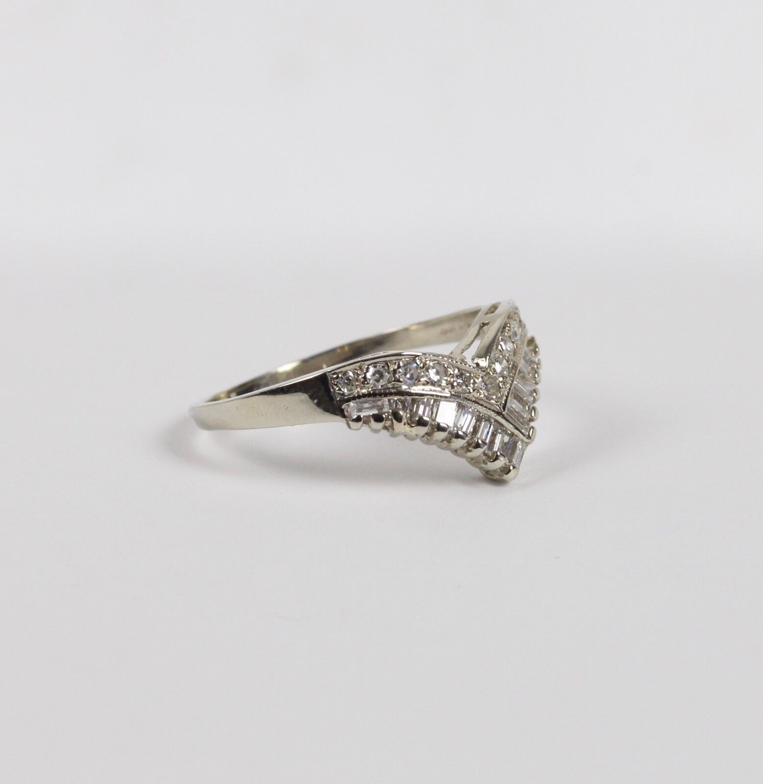 Vintage 14K White Gold Diamond "V" Shaped Wedding Band