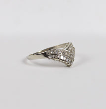 Load image into Gallery viewer, Vintage 14K White Gold &quot;V&quot; Shaped Wedding Band With Diamonds
