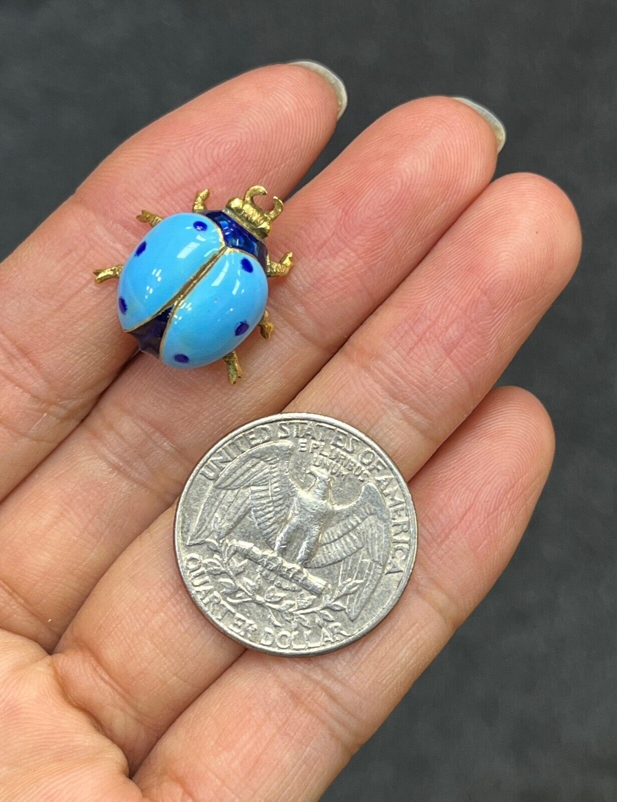 Vintage Enamel Ladybug 18K Yellow Gold Pin, Lapel Pin.