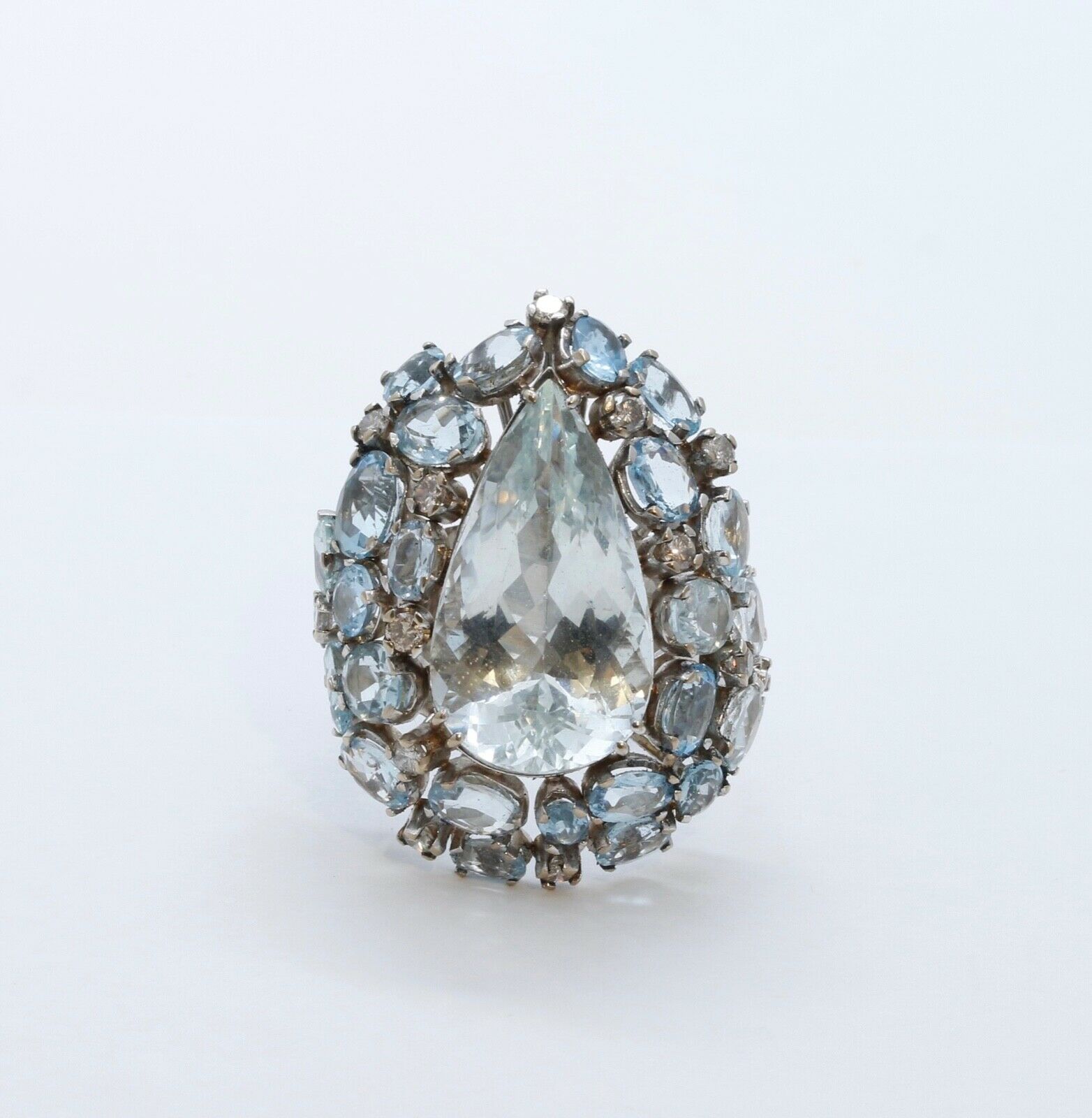 Large Aquamarine Diamonds 18K White Gold Statement Cocktail Ring