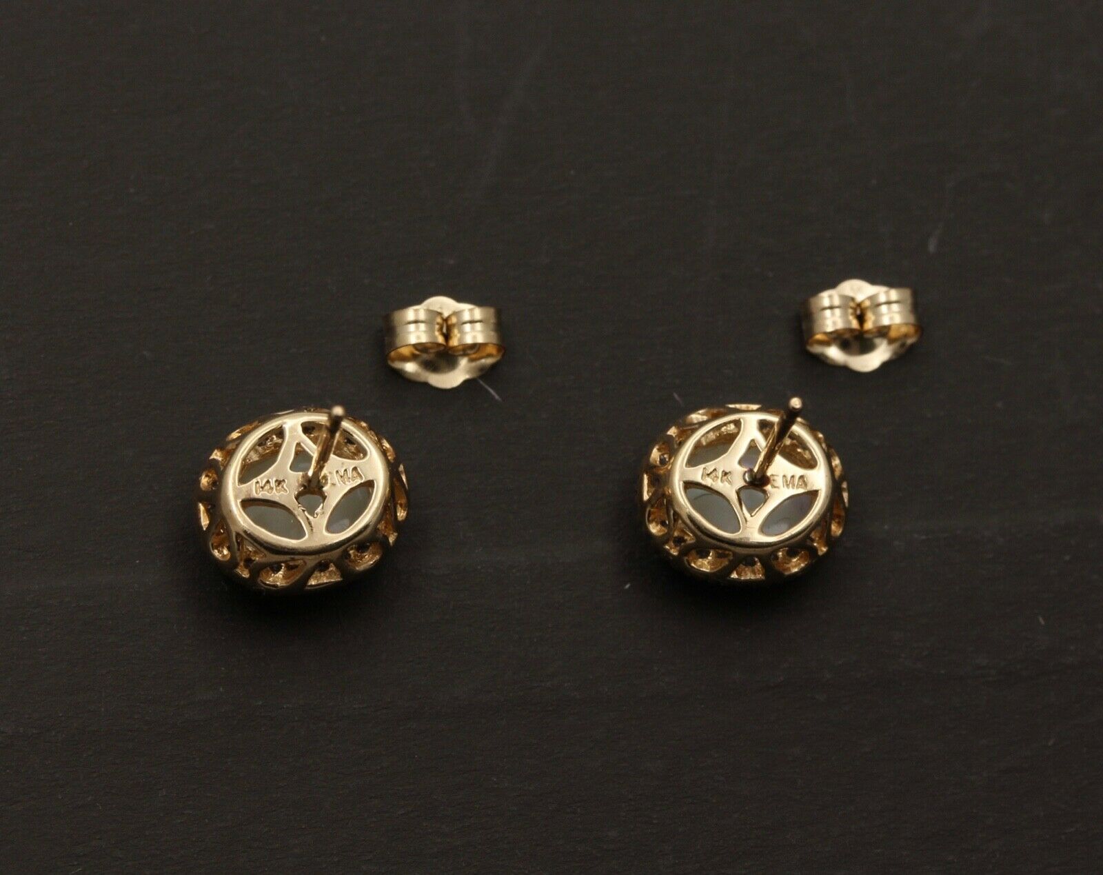 Vintage Estate 14K Yellow Gold Opal With Diamond Halo Stud Earrings.