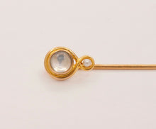 Load image into Gallery viewer, Art Nouveau Moonstone Seed Pearl 14K Yellow Gold Stick Pin
