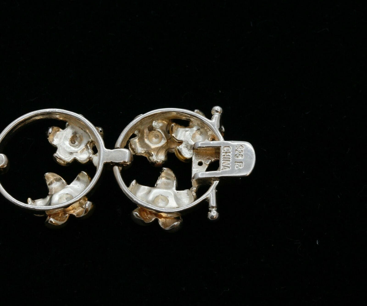 Vintage Sterling Silver Tri Tone Floral Bracelet