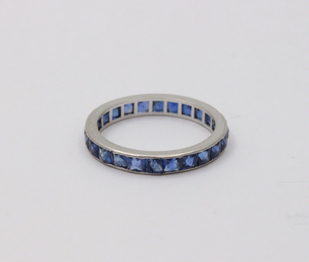 Vintage Platinum French Cut Sapphires Eternity Band