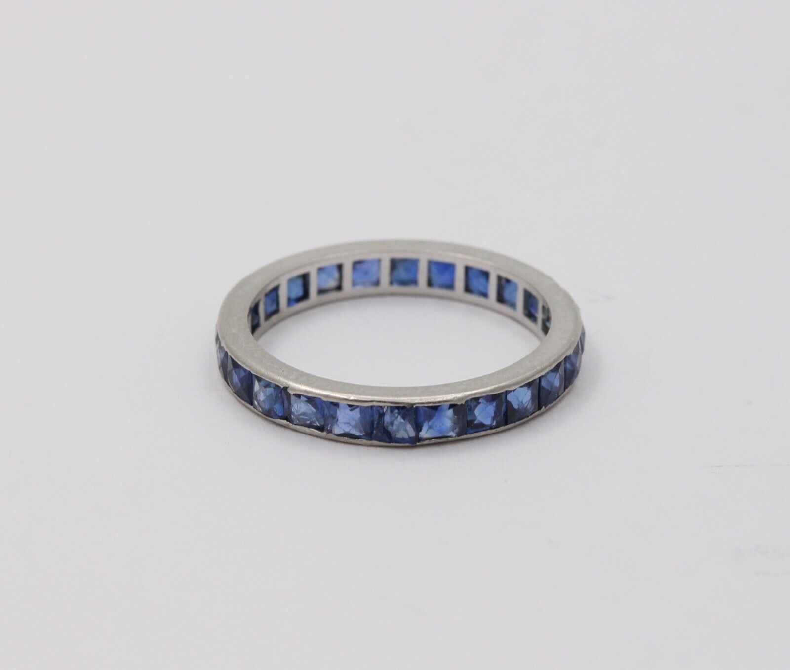 Vintage Platinum French Cut Sapphires Eternity Band