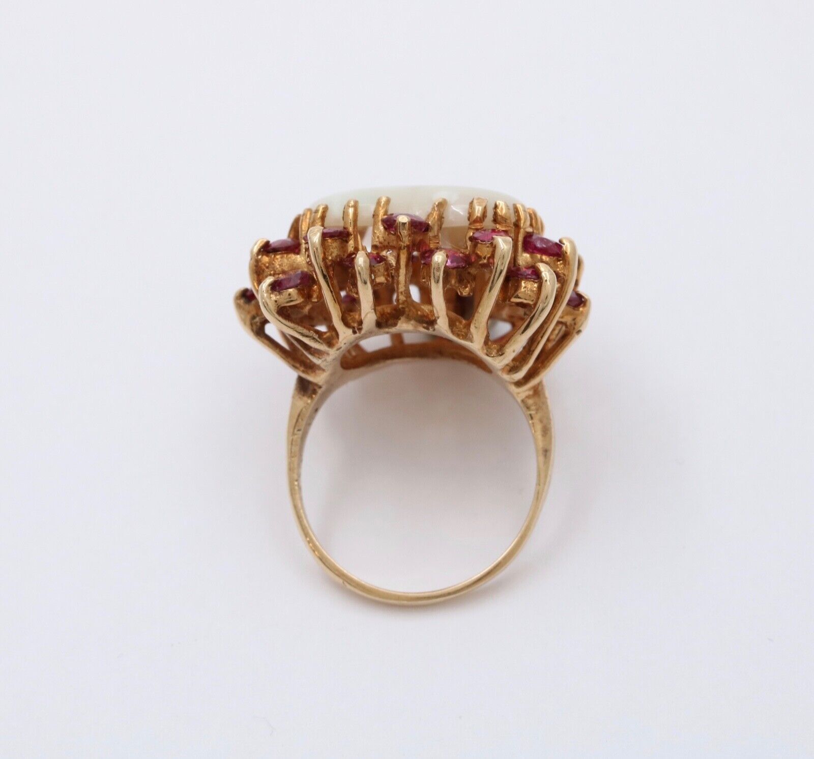Vintage 14K Gold Heart Opal & Ruby Halo Ring.