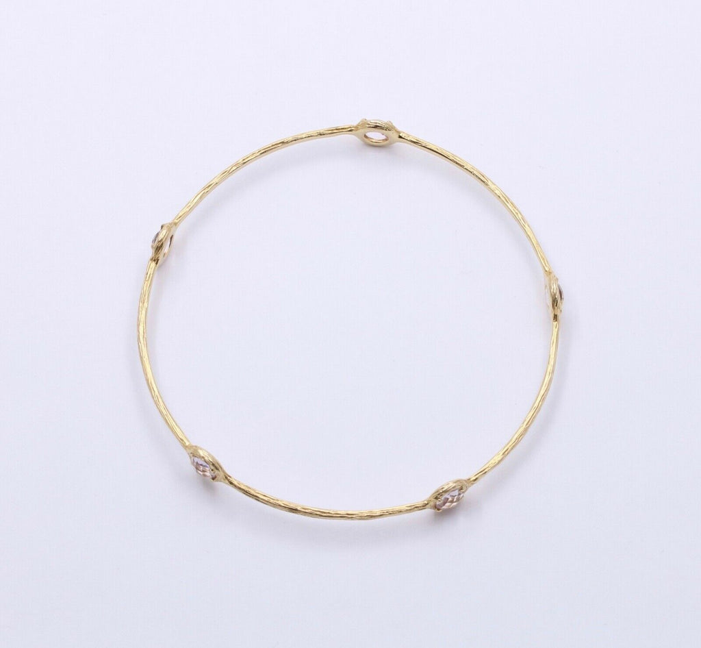 Vintage14k Yellow Gold & Pink Quartz Stacking Bracelet, Estate Bangle