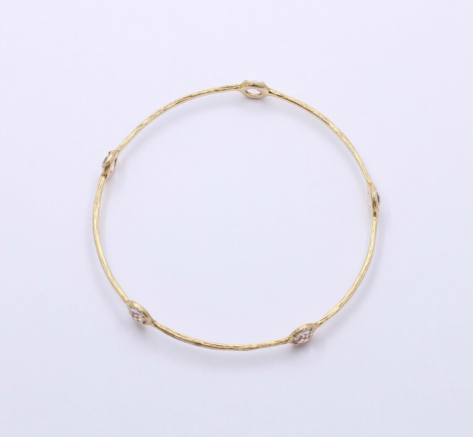 Vintage14k Yellow Gold & Pink Quartz Stacking Bracelet, Estate Bangle