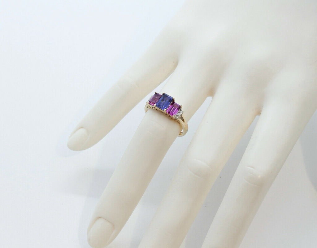 Vintage Tourmaline Tanzanite Diamonds 10K Yellow Gold Ring