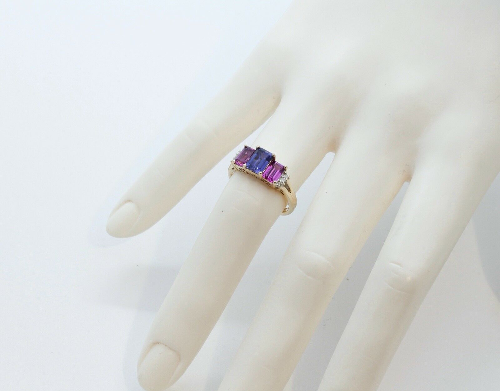 Vintage Tourmaline Tanzanite Diamonds 10K Yellow Gold Ring