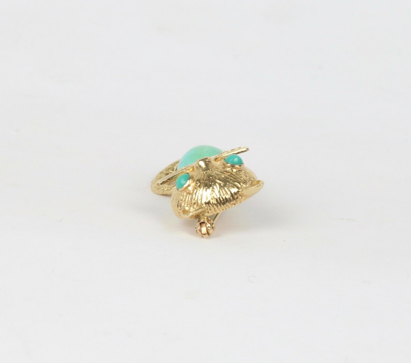 Vintage Turquoise Cat Brooch 14K Yellow Gold