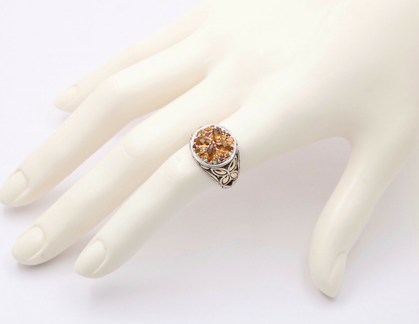 John Hardy Madeira, Yellow, and Honey Citrines Sterling Silver 18K YG Ring