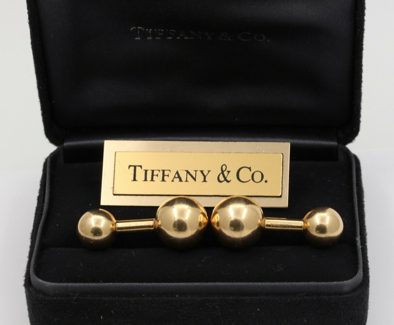 Tiffany & Co Vintage 14K Yellow Gold Barbell Cufflinks Set