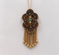 Victorian 14K Yellow Gold Shield Turquoise Foxtail Pendant Brooch