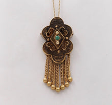 Load image into Gallery viewer, Victorian 14K Yellow Gold Shield Turquoise Foxtail Pendant Brooch
