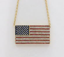 Load image into Gallery viewer, Vintage 18K Yellow Gold Diamond Sapphire Ruby US Flag Pendant
