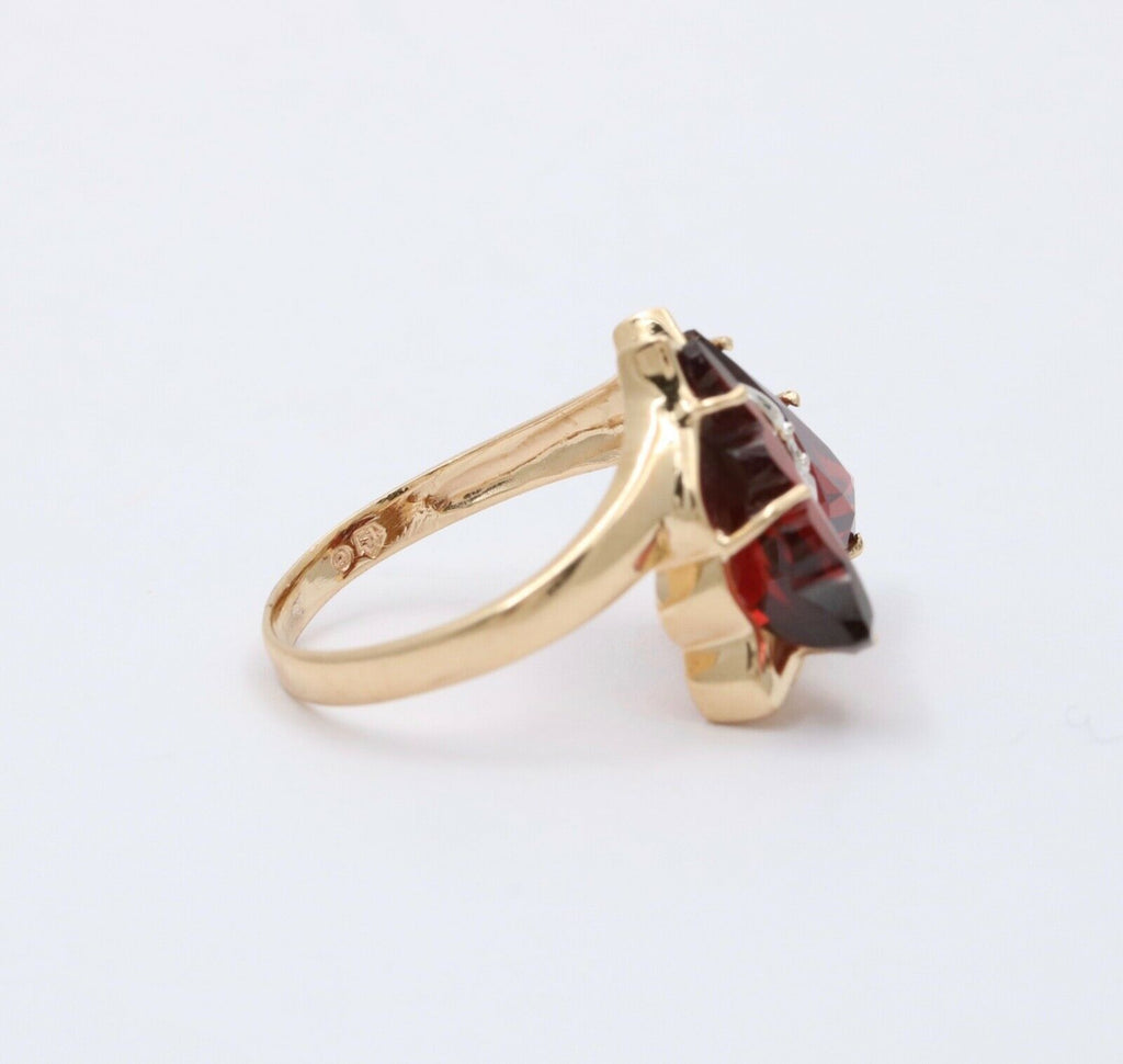 Vintage Butterfly Garnets Diamond 14K Yellow White Gold Ring