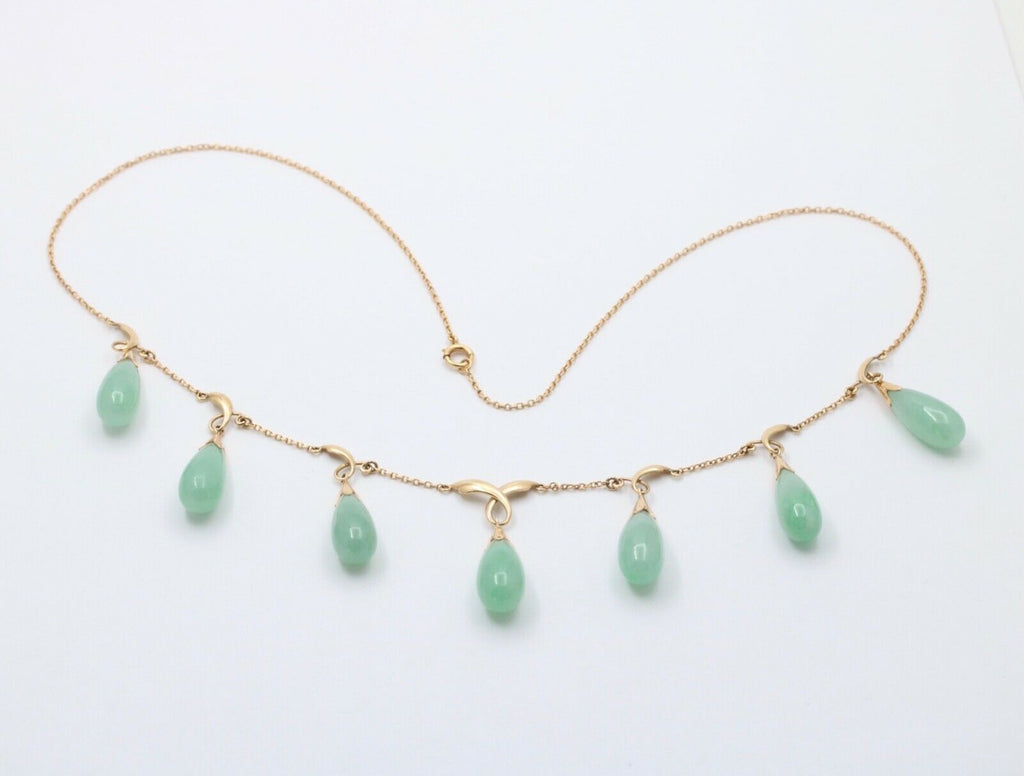 Vintage Jade 14K Chandelier 14K Yellow Gold Necklace