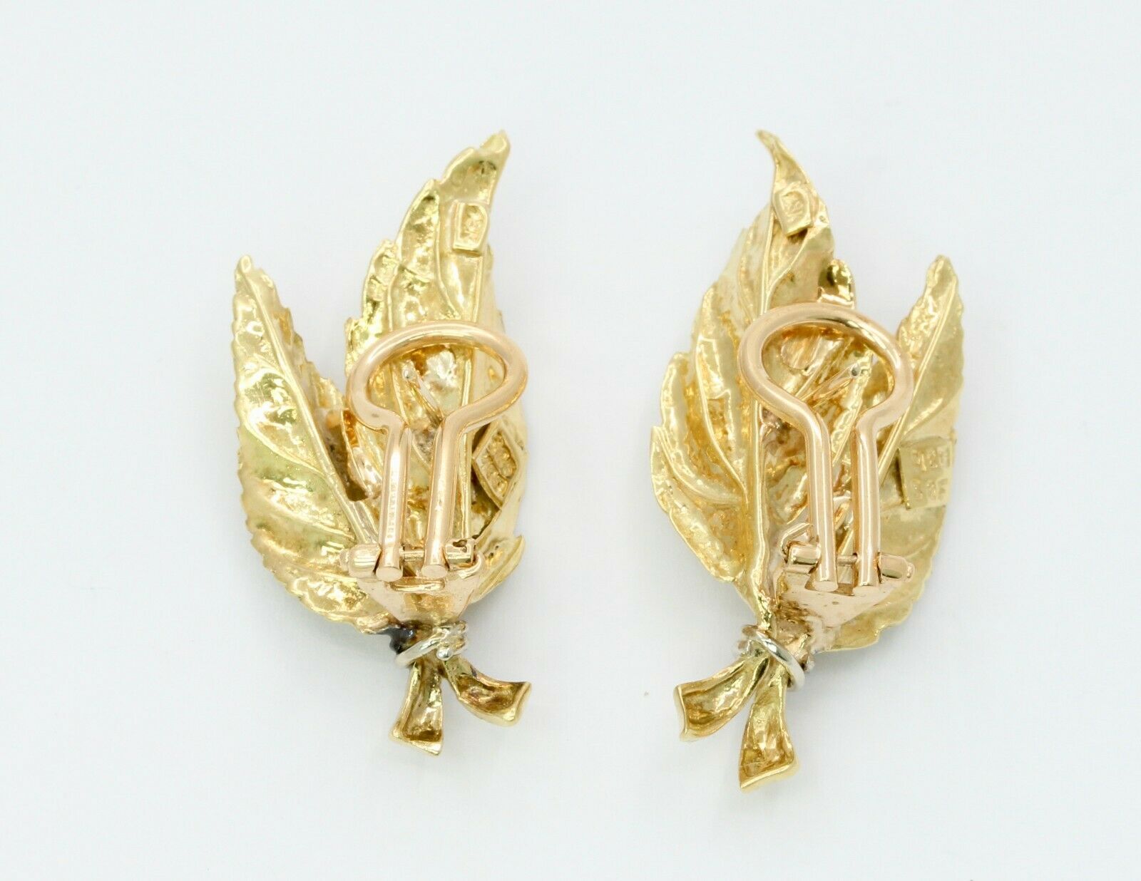 Vintage 18K Yellow Gold Sapphire Leaf Earrings