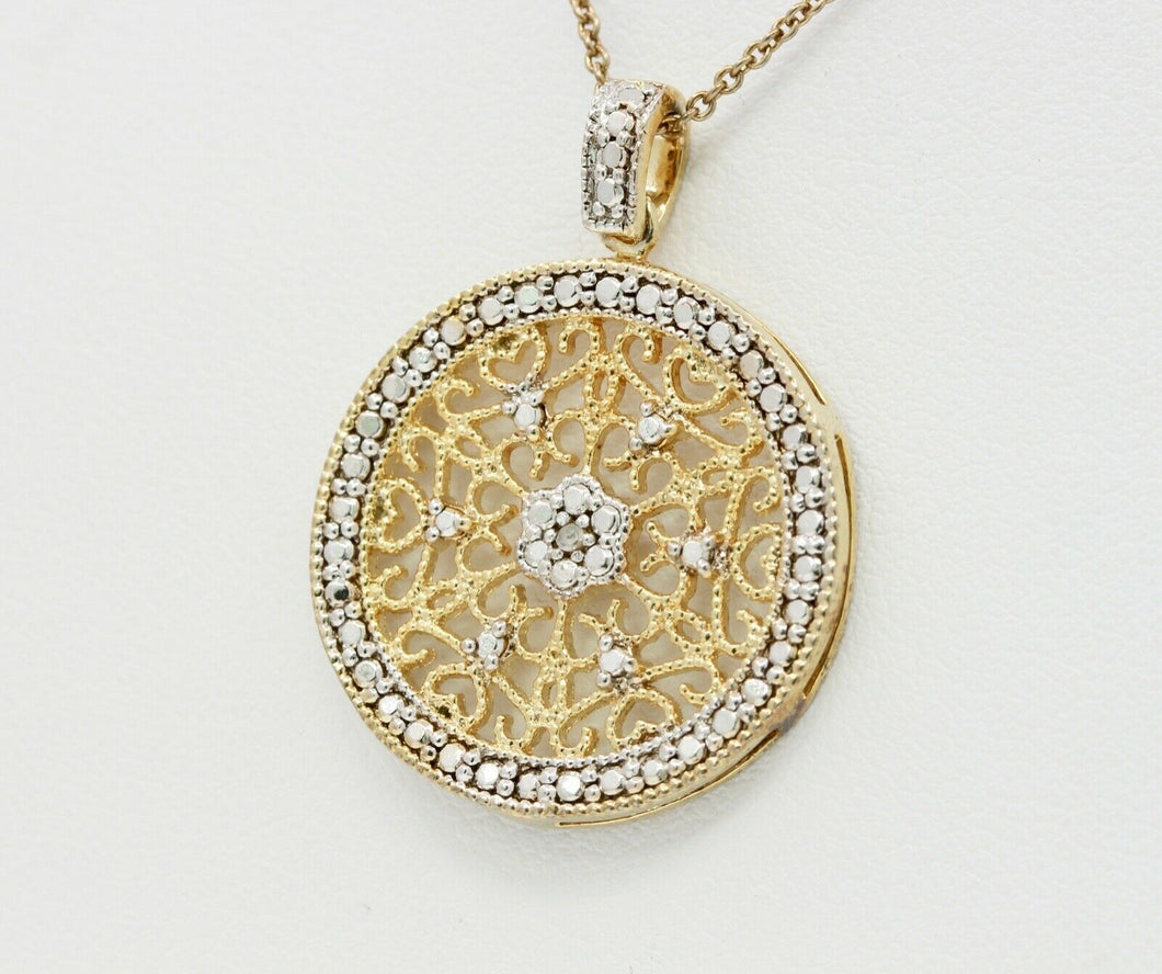 Art Deco 925 Sterling Silver Gold Dipped Pendant and Chain