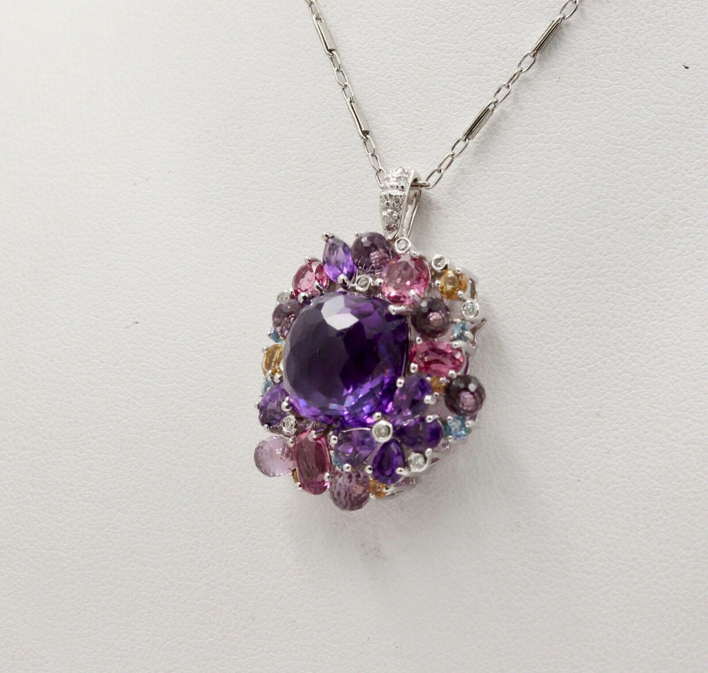 Vintage 18K White Gold Huge Amethyst Quartz Party Necklace
