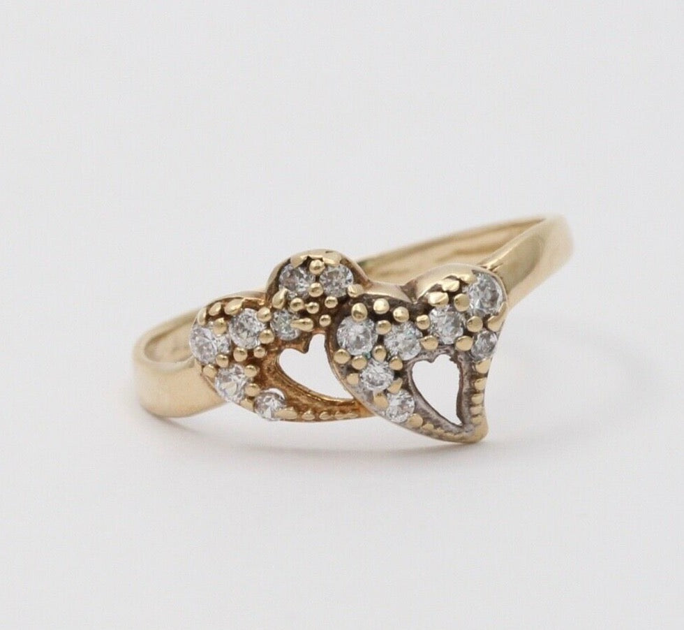 Vintage Witches Hearts Diamonds 10K Yellow Gold Ring
