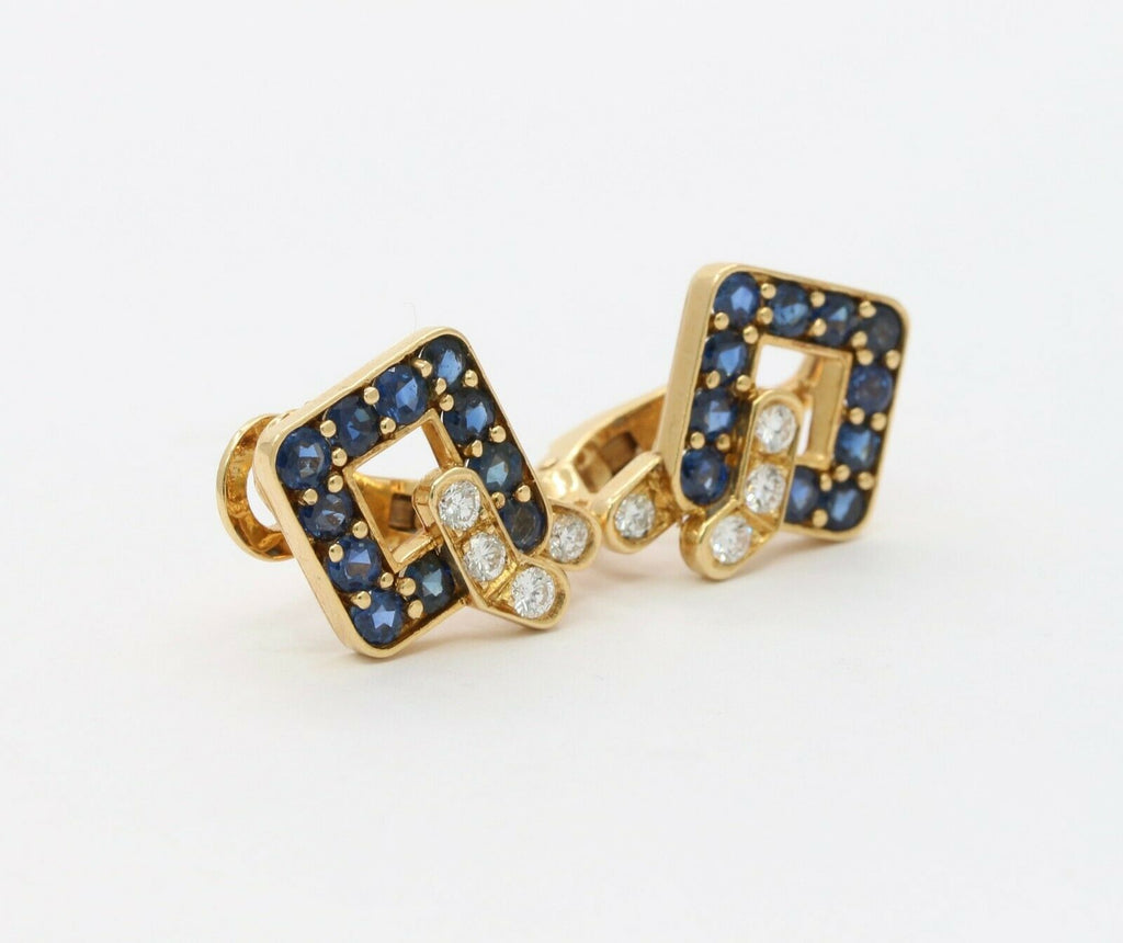 Mauboussin Paris Vintage 18K Yellow Gold Sapphire Diamond Earrings