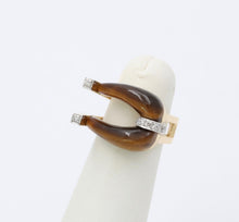 Load image into Gallery viewer, Modern Vintage 14K Yellow Gold Geometric Tiger Eye &amp; Diamond Ring.
