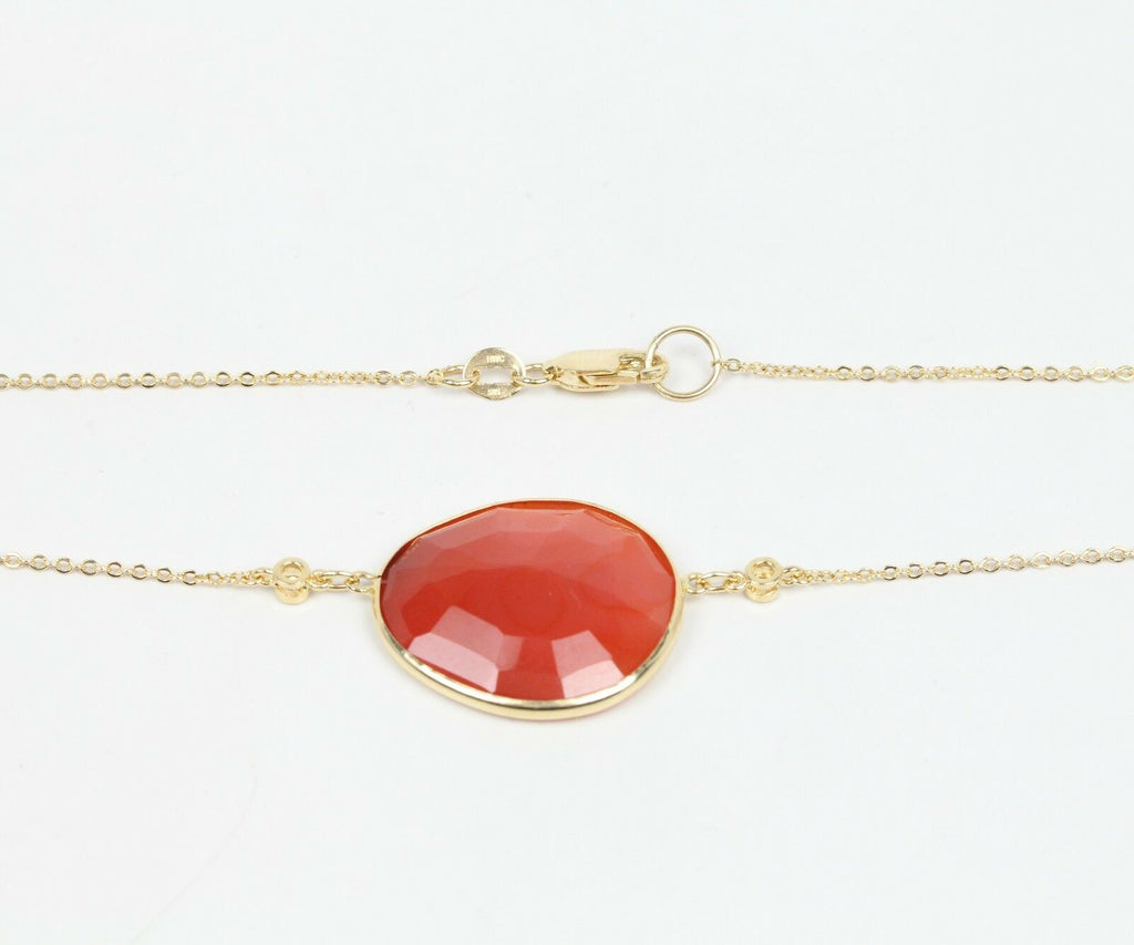 Vintage 14K Yellow Gold Agate Diamond Necklace