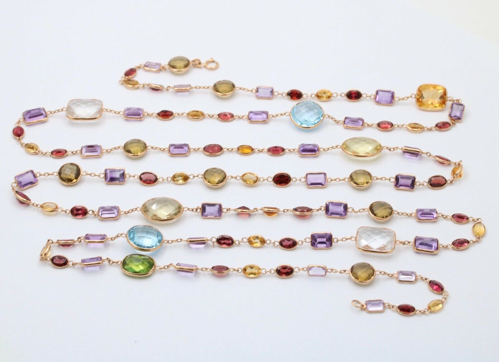 Vintage Multi Stone Strand 18K YG Necklace