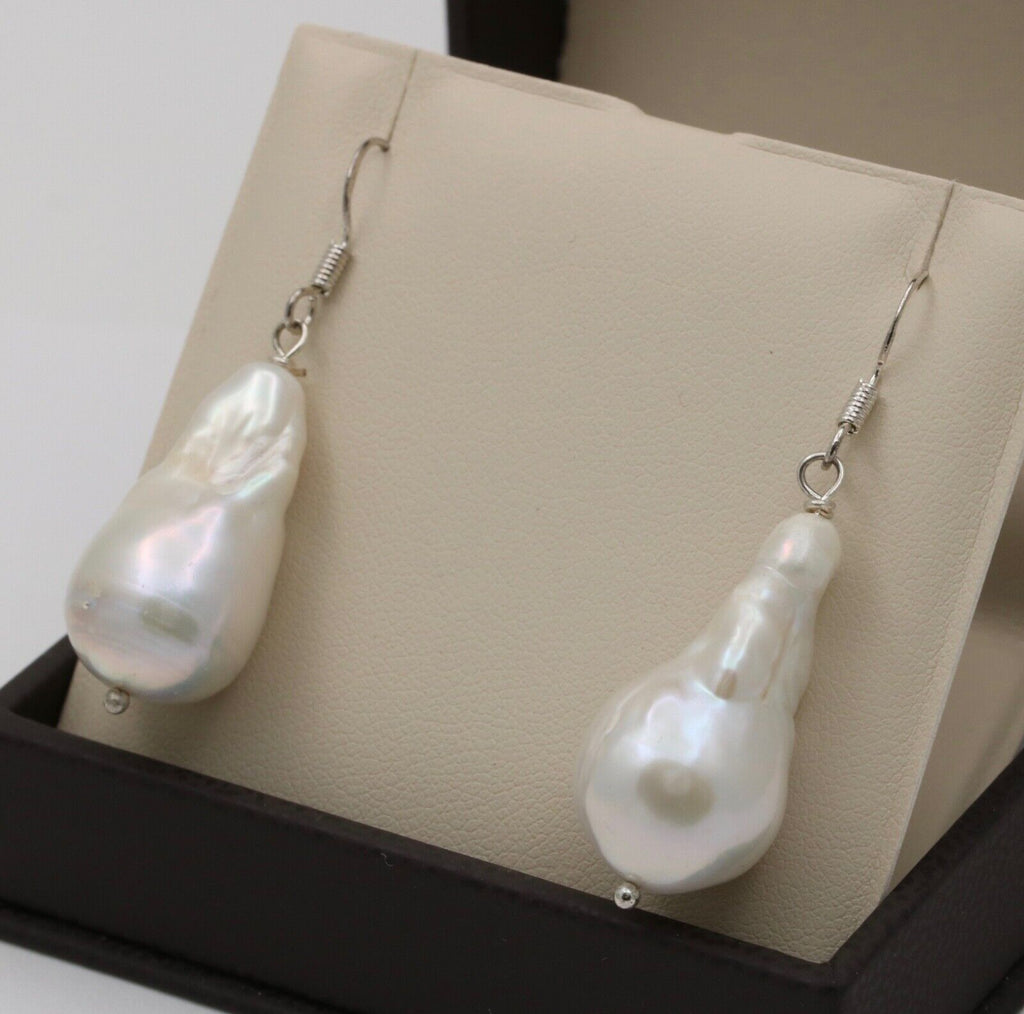 Vintage Baroque Saltwater Pearl 14K White Gold Earrings